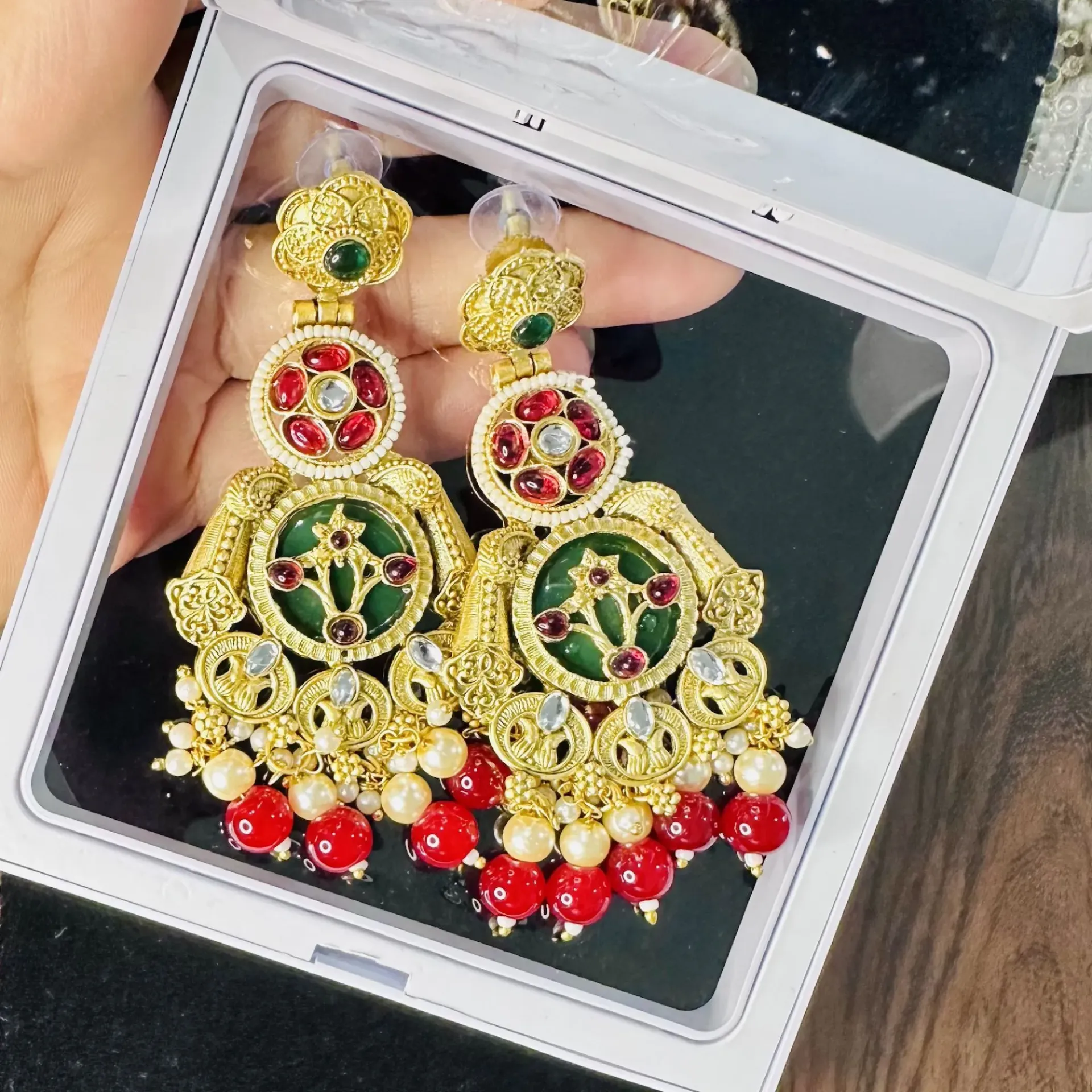Kashmiri Earring Green&Maroon colour