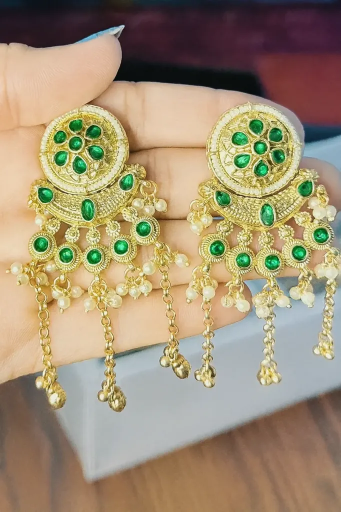 Green Kashmiri Earrings (Golden)