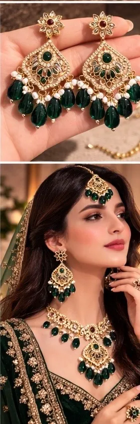 Green Full Necklace Set With Tikka